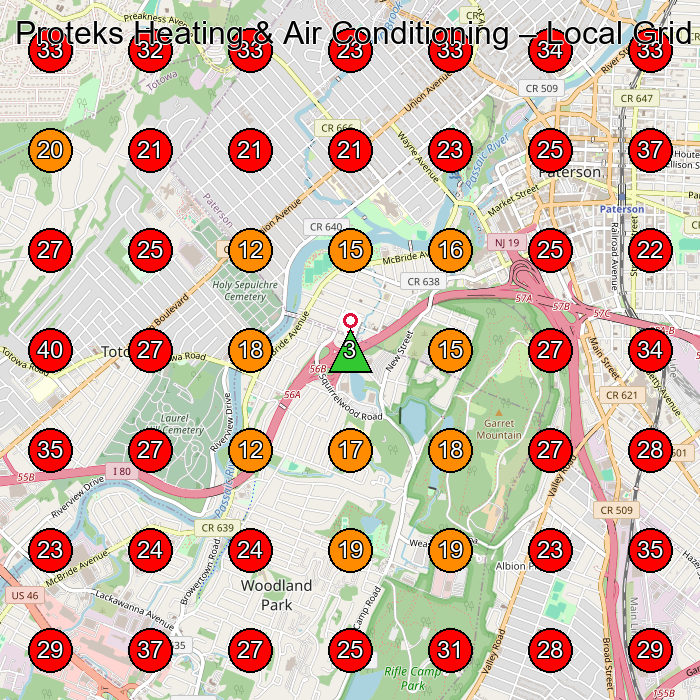 Proteks Heating & Air Conditioning GeoGrid visibility map for Hvac Contractor in None